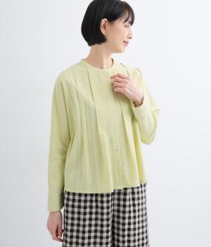 コットンシャンブレー ピンタックドルマンブラウス(アップルグリーン-F)