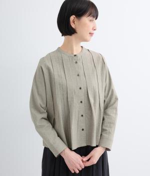 コットンシャンブレー ピンタックドルマンブラウス(グレー-F)