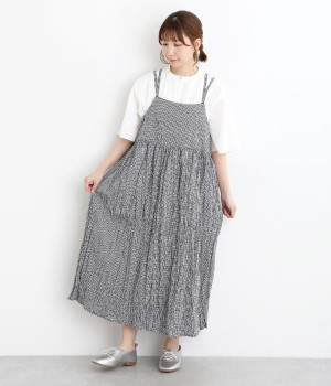 クリンクル キャミワンピース(ギンガムチェック-ONESIZE)