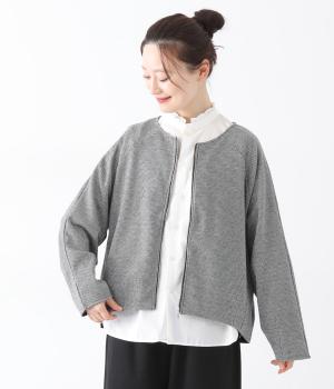 ダブルジャカードノーカラーZIPブルゾン(千鳥ブラック-F)