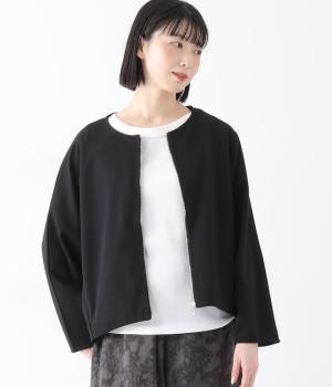 ダブルジャカードノーカラーZIPブルゾン(ブラック-F)