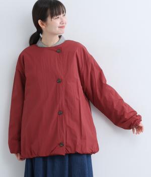 保温中綿「Zermoly」ノーカラーハーフコート(レッド-F)