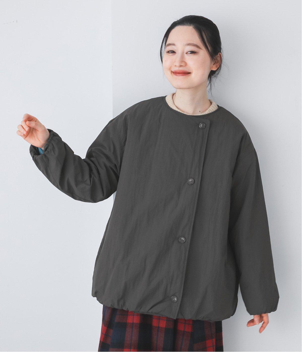 保温中綿「Zermoly」ノーカラーハーフコート(スミクロ-F)