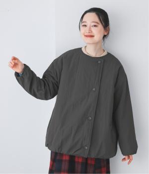 保温中綿「Zermoly」ノーカラーハーフコート(スミクロ-F)