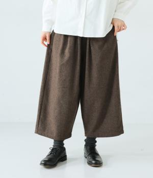 ツイード起毛タックワイドパンツ(ブラウン-F)