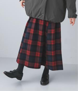 コットンフランネルダブルポケットギャザースカート(アカチェック-F)
