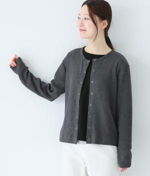 コクーン接触天竺クルーネックカーディガン(杢チャコール-ONESIZE)