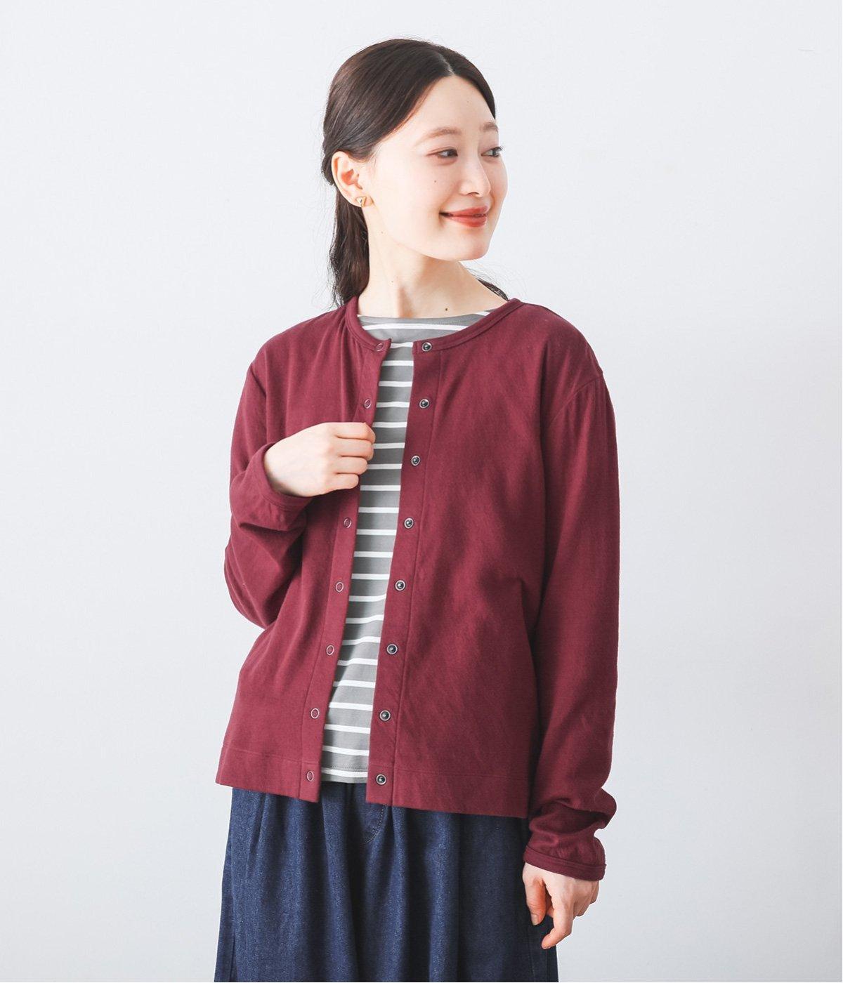 コクーン接触天竺クルーネックカーディガン(ワイン-ONESIZE)