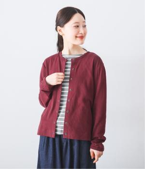コクーン接触天竺クルーネックカーディガン(ワイン-ONESIZE)