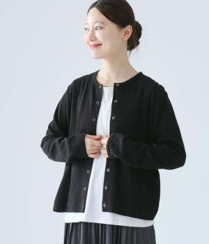 コクーン接触天竺クルーネックカーディガン(ブラック-ONESIZE)