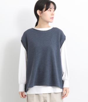 ガーゼ裏毛ロールネックワイドベスト(杢ネイビー-F)