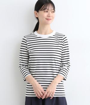 オーガニックコットン天竺7分袖Tシャツ(ボーダークロ-F)