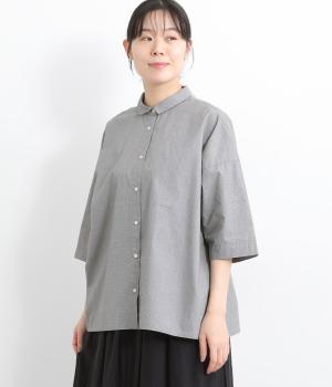 コットンワッシャー7分袖オーバーシャツ(千鳥クロ-F)