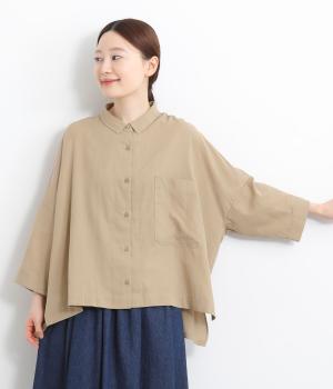 ナチュラルワッシャー8分袖ワイドシャツ(ベージュ-F)