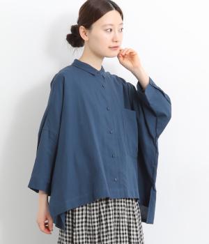 ナチュラルワッシャー8分袖ワイドシャツ(ネイビー-F)