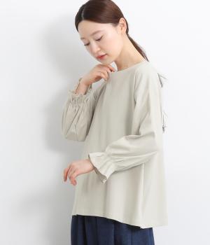 強撚シルケットスムース袖口フリル8分袖プルオーバー(ベージュ-F)