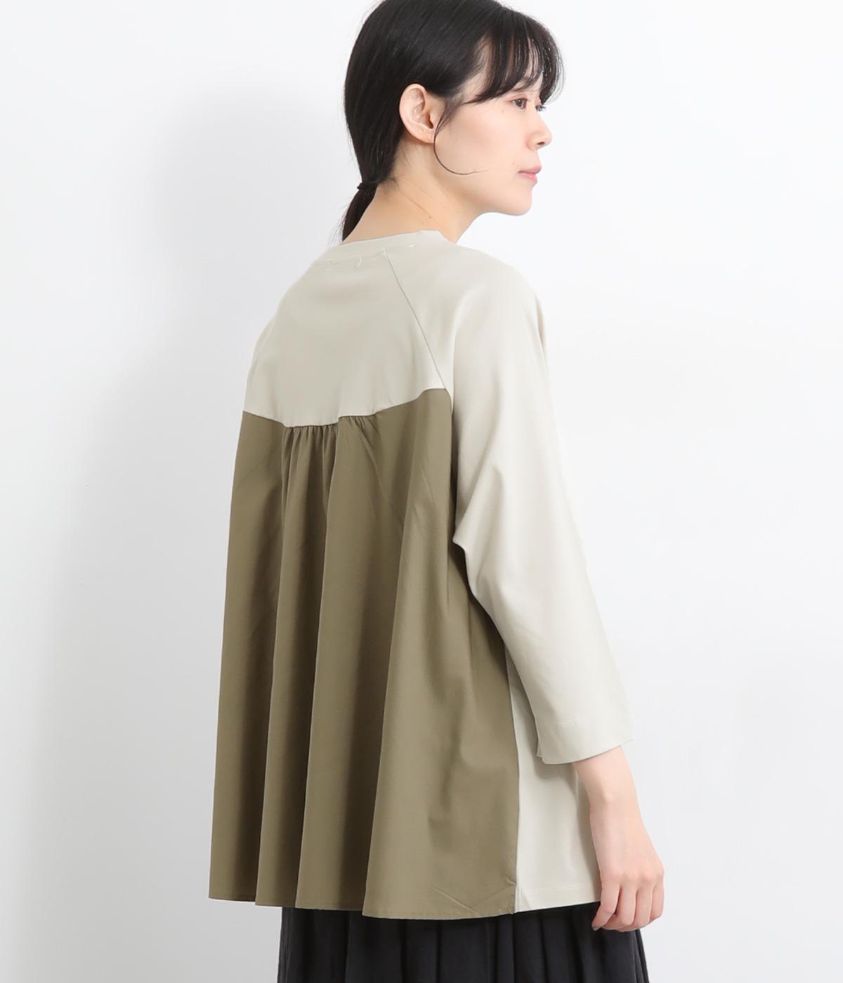 強撚シルケットスムースバック異素材切替えプルオーバー(ベージュ-F)