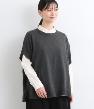 コットンニットサイドスリットワイドベスト(チャコール-F)