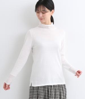 コットン14Gニット透かし編みハイネックセーター(オフ-F)