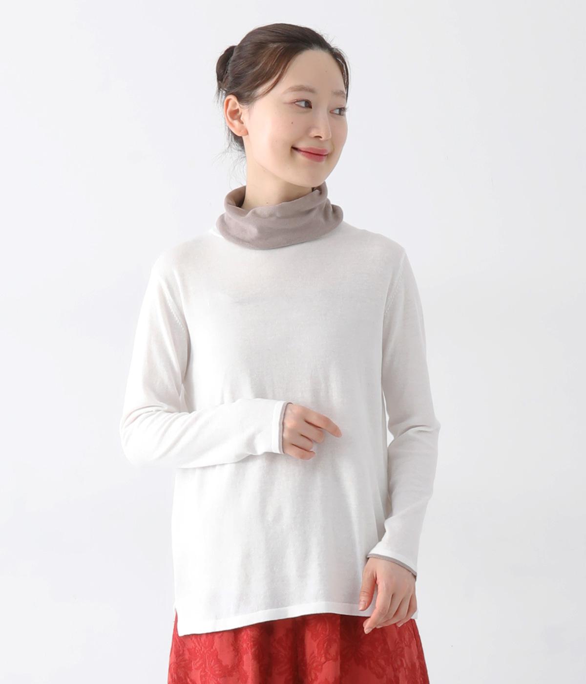 コットン14Gニットバイカラータートルネックセーター(オフ-F)