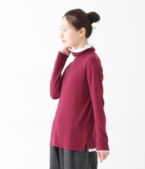 コットン14Gニットバイカラータートルネックセーター(レッド-F)