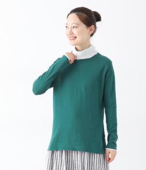 コットン14Gニットバイカラータートルネックセーター(グリーン-F)