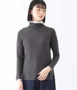 コットン14Gニットバイカラータートルネックセーター(杢チャコール-F)
