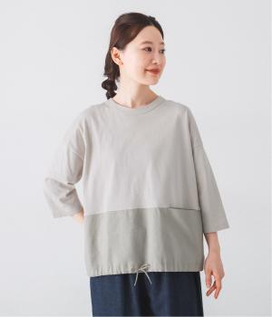 UV天竺異素材切替7分袖Tシャツ(グレージュ-F)