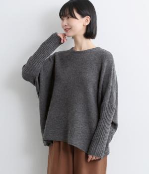 ガーター編みワイドセーター(チャコール-F)