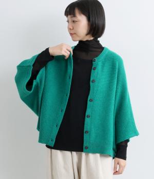 ガーター編み8分袖ワイドカーディガン(グリーン-F)