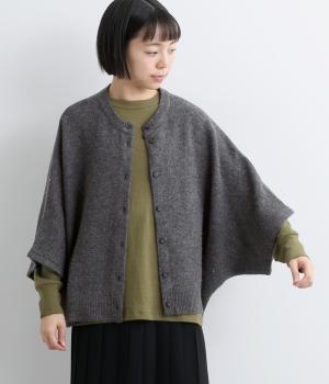 ガーター編み8分袖ワイドカーディガン(チャコール-F)