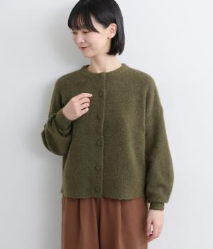 くるみボタンパフスリーブカーディガン(カーキ-F)