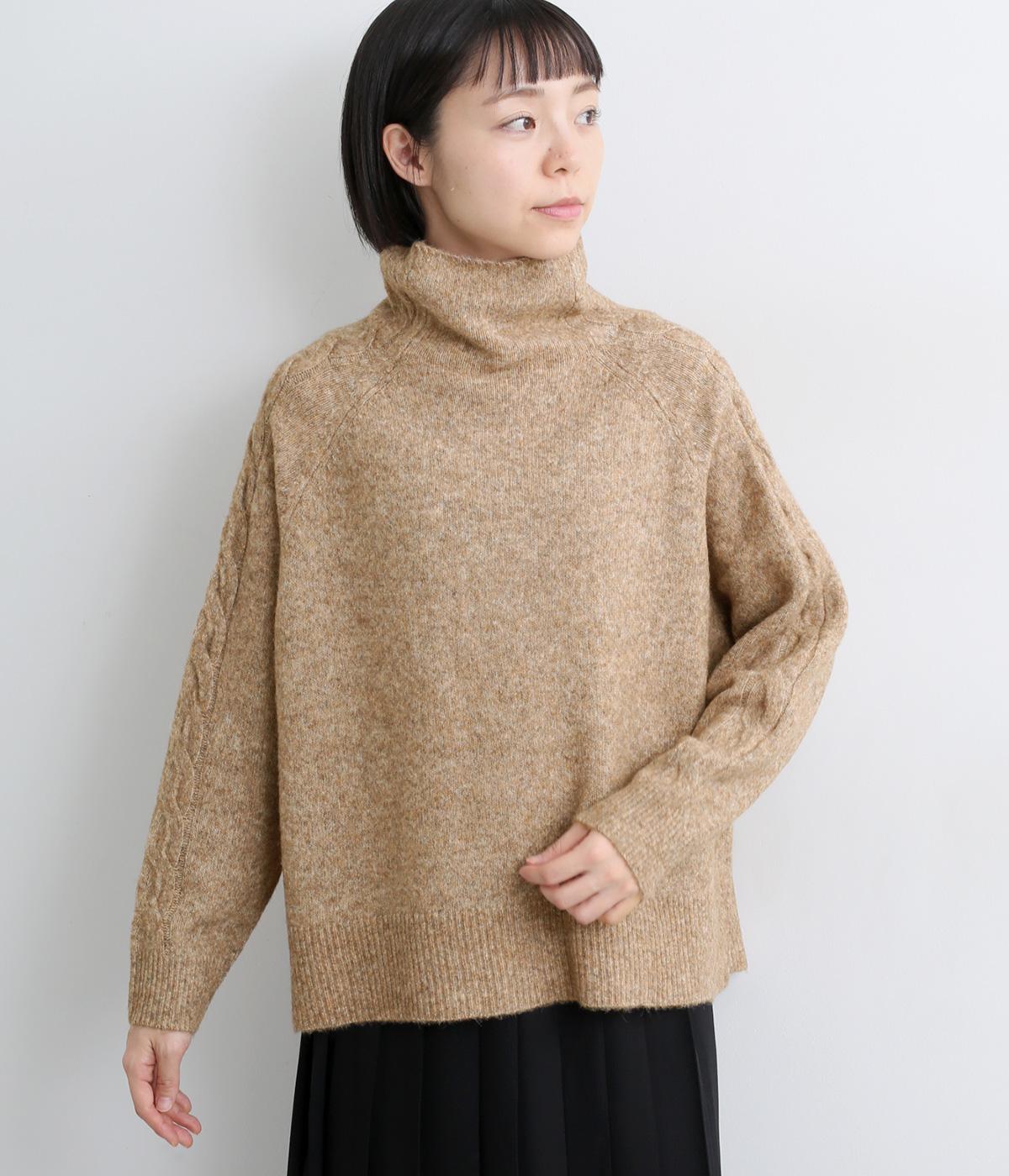 袖ケーブルハイネックセーター(モカ-F)
