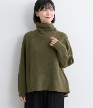 袖ケーブルハイネックセーター(カーキ-F)
