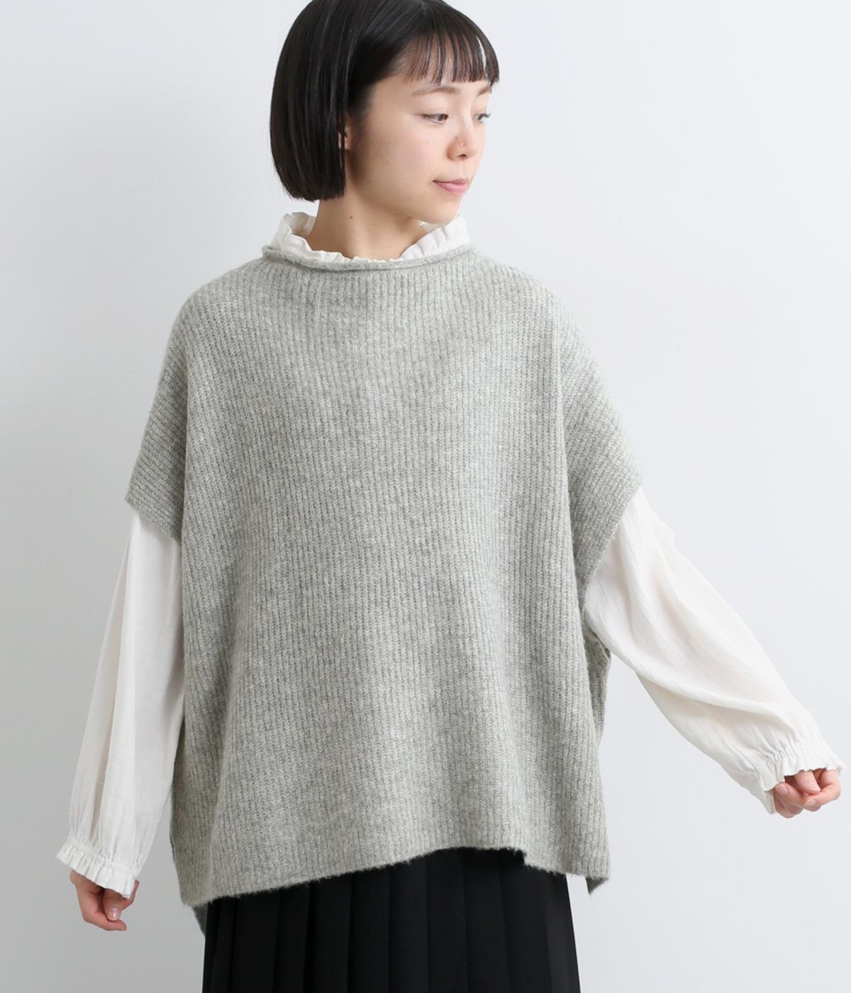 ボトルネック片畦ワイドベスト(グレー-F)