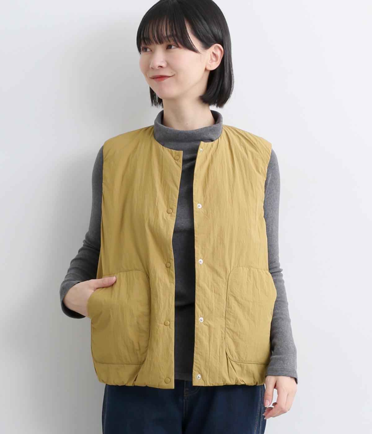 保温中綿「Zermoly」ノーカラーベスト(ベージュ-F)