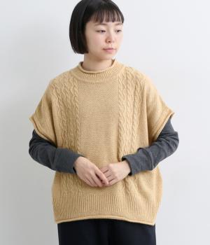 ラムウールケーブルニットベスト(ベージュ-F)