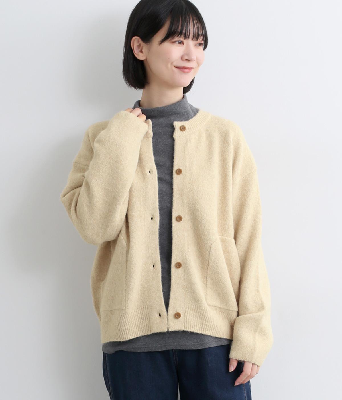 マーセライズウールワイドポケットカーディガン(ベージュ-F)