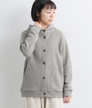 ガーゼ裏毛フード付きパーカー(杢グレー-F)