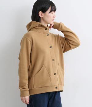 ガーゼ裏毛フード付きパーカー(ベージュ-F)