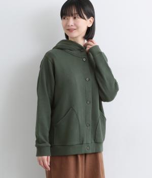 ガーゼ裏毛フード付きパーカー(グリーン-F)