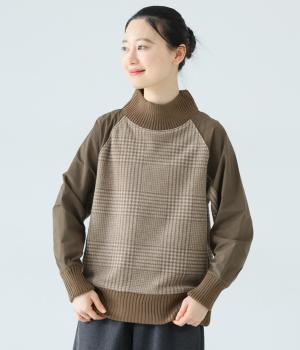 エコウール　ハイネックプルオーバー(ブラウンチェック-F)