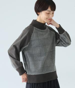 エコウール　ハイネックプルオーバー(ブラックチェック-F)