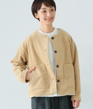 エコウール　ノーカラージャケット(ベージュ-F)