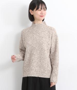 メランジニット　カノコ編みハイネックセーター(ベージュ-F)