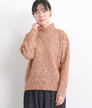 メランジニット　カノコ編みハイネックセーター(レンガ-F)