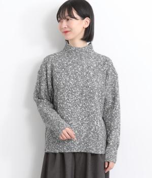 メランジニット　カノコ編みハイネックセーター(グレー-F)