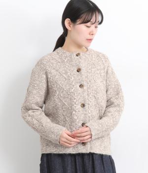 メランジニット　ケーブル編みカーディガン(ベージュ-F)