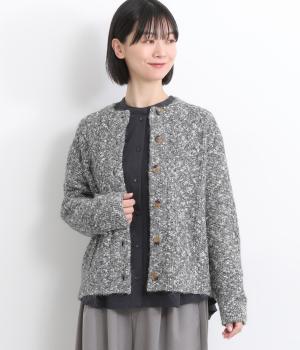 メランジニット　ケーブル編みカーディガン(グレー-F)