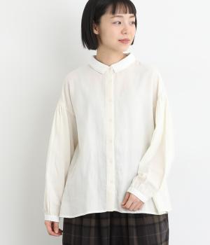 コットンWガーゼ　2枚襟ボリューム袖ブラウス